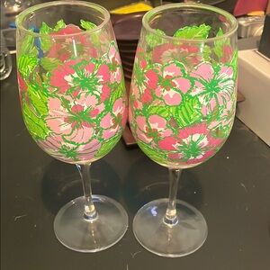 Vibrant Floral Wine Glass Pair, acrylic